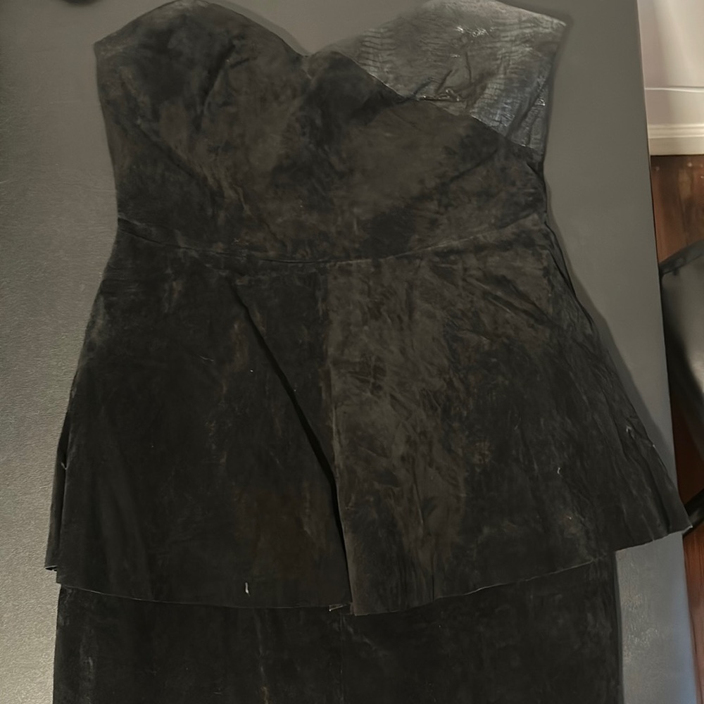 Strapless suede mini dress
